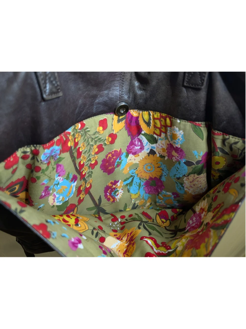 LATICO Leather Laptop Tote Bag Brown Organizer Shoulder Briefcase Floral Lined